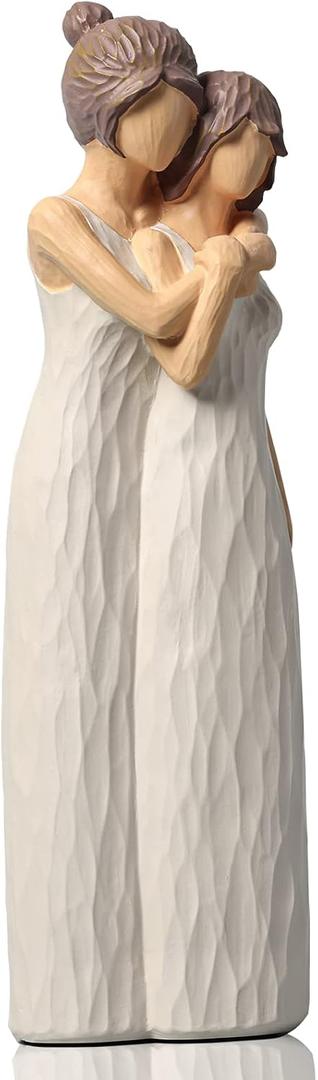 LCCCK Mother Daughter Figurines Give Mom Gifts, Mother Daughter Hugging Figurines Bride Gifts, Meaningful Sentimental Gifts for Mom, Mother's Day Grandma Birthday Gifts Sculpted Hand-Painted Statue (Cream)