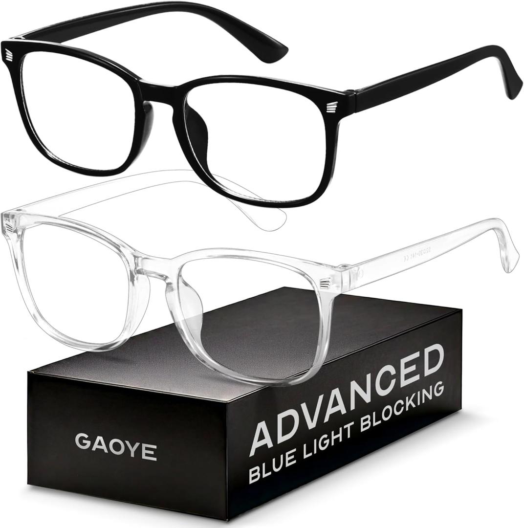 Gaoye Blue Light Glasses for Men - Blocking Square Eyeglasses, Anti UV Ray Computer Gaming Glasses Blue Blockers for Women (Black & Transparent)
