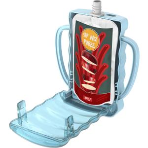 Dinneractive Sip Wiz - Baby Pouch Holder No Squeeze Pouch Food Pouches & Juice Box Holder - Anti-Squeeze Yogurt Pouch Reusable Toddler Essentials (Single Blue)