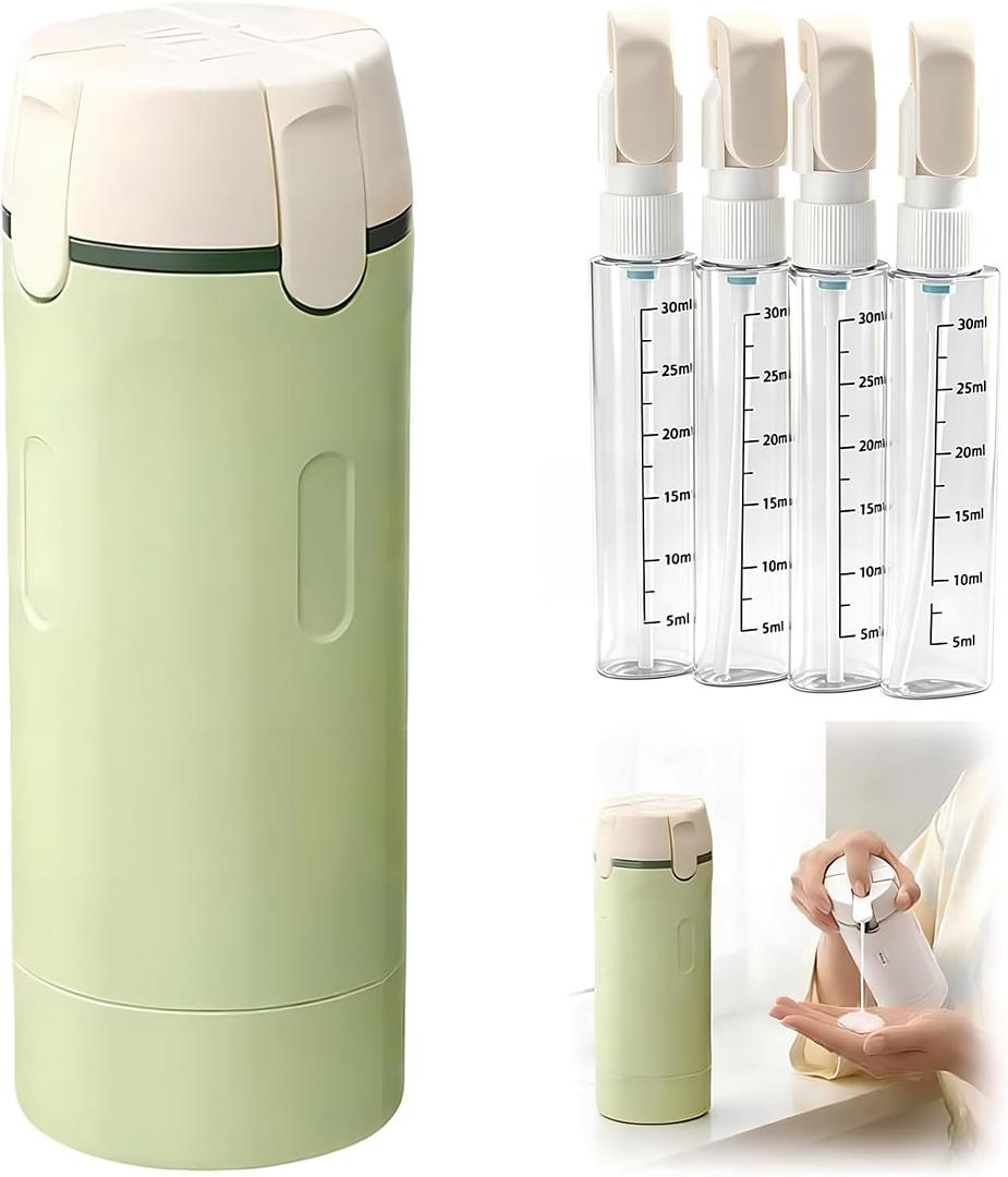 4 in 1 Travel Dispenser Bottle Leakproof Refillable Travel Bottles for Toiletries Portable Size Containers for Shampoo Lotion Cosmetics Travel Essentials for Women Men (Green)