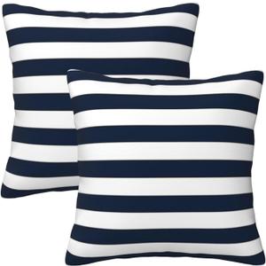 Navy Blue and White Stripe Throw Pillow Covers 20x20 in Farmhouse Pillow Case Soft Cushion Covers Set of 2 for Sofa Bed Bedroom Car Chair Living Room Home Decorative