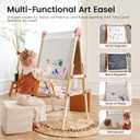Tiny Land Easel for Kids, Double-Sided Magnetic Easel with Drawing Accessories, Adjustable Wooden Kids Art Easel with Paper Roll, Learning-Toy for 3,4,5,6,7,8 Years Old Boy & Girls Pink, 19.5 x 23.6 x 43.9 inches