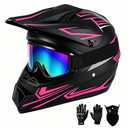 SPARK Youth Motocross Helmet Kids Dirt Bike Helmets DOT Certified - Full Face, Lightweight & Breathable for Off-Road E-Bike UTV MX ATV (with Gloves Goggles Mask) 4Pcs Set (Black Pink, Medium)