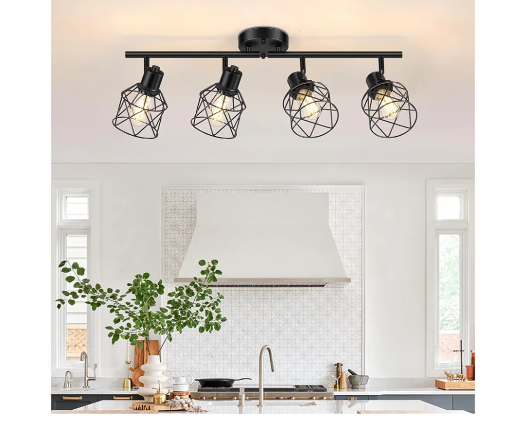 4-Lights Semi Flush Mount Ceiling Light, Adjustable Multi-Directional Light Fixtures, Rotatable Farmhouse Light Fixtures Mount with Metal Cage for Dining Room, Living Room
