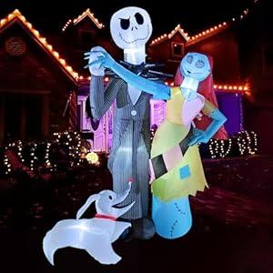6FT Halloween Outdoor inflatables Decorations, Blow Up Skeleton and Dog Decorations with LED Lights, Halloween Party Decoration for Yard Garden Lawn