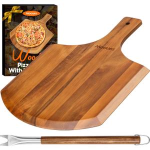 12 Inch Natural Wooden Pizza Peel - Paddle Spatula Oven Accessory for Transferring & Serving - Wood Cutting Board for Cheese, Bread, Fruit (Wooden Pizza Peel 12"(W) x 14"(H))