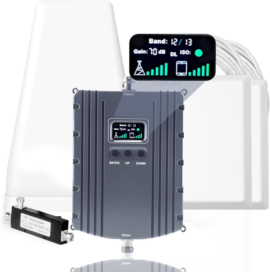 Cell Phone Booster for Home Office with 2 Indoor Antennas| Boosts 5G & 4G LTE | Cell Phone Signal Booster for All U.S. Carriers with Band 2/4/5/12/13/17/25/66| Up to 8000 Sq.Ft | | FCC Approved