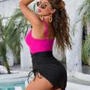 Blooming Jelly Women One Piece Swim Dress Tummy Control Swimsuits Slimming Mesh Sheer Sarong Wraps Bathing Suit (Pink, L)