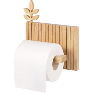 Wooden Toilet Paper Holder with Leaf Design, Wall Mounted, Slatted Rustic Bathroom Storage