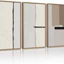 KUVIOKE Neutral Abstract Framed Wall Art Beige Mid Century Textured Wall Decor Minimalist Modern Illustrations Art Print Home Decor 16x24in (Natural Framed)