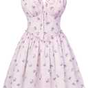 Scarlet Darkness Floral Corset Dress for Women 2026 Summer Sundress Lace Up Mini Milkmaid Dresses with Pockets (Large, Light Purple Floral)