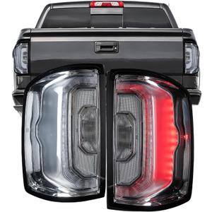 Chrome LED Tail Lights Assembly Fits 2014 2015 2016 2017 2018 GMC Sierra 1500 Rear Taillight Brake Signal Lamp with Bulbs Driver and Passenger Side, Red Lens OE # GM2800295 GM2801295