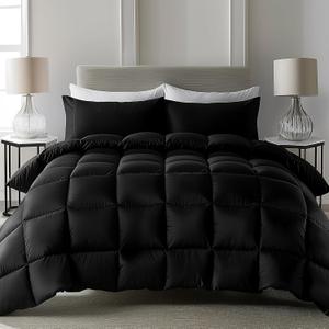 puredown Goose Feather Comforter Full/Queen Size, 100% Cotton Winter Duvet Insert, Heavyweight Cloud Fluffy Hotel Collection Comforters Extra Warmth(Black, 90x90 Inch)