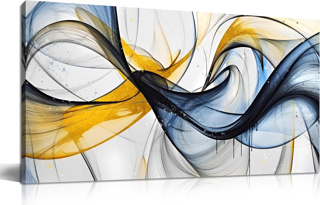 Abstract Office Artwork Wall Decor - Blue Canvas Art Wall Decor for Living Room - Modern Wall Art for Bedroom Size 20" x 40", 20.00" x 40.00"