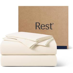 REST Evercool+ Starter Sheet Set, King, Ivory, Breathable Bed Sheets for Hot Sleeper and Night Sweats, with Pillowcases, with Ionic+ Self-Cleaning Silver Yarn for Sensitive Skin, 3PCS No Flat Sheet