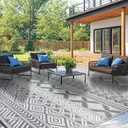 8'x10' Reversible Outdoor Rug - Eco-Friendly Plastic Straw Rug-Heavy-Duty Waterproof Mat, UV & Fade Resistant for Patio, Camping, RV, Deck, Balcony(8x10,Gray&White)
