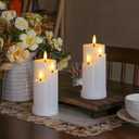 2pcs Flameless 3 Wicks LED Plastic White Candles with Remote Control, 3 Inches x6 Inches Battery Operated Flickering Warm Light Cycle Timer Pillar for Home Party Festival Decoration