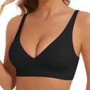 Deep V Bra Low Cut Sexy Push Up Bralettes for Women Padded Comfy Smoothing Wireless Lifting Bras Seamless Bralette (Large, Black)