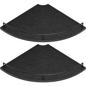 Corner Floating Shelves, Rustic Brown Wood, Set of 2, Wall Mount Storage with Guardrail for Bathroom Kitchen Living Room (Black)