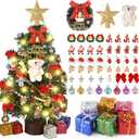 Mini Christmas Tree with Light 12 Inch Table Top Xmas Tree with Hanging Ornaments Gift Boxes Star Treetop Xmas Wreath Small Artificial Winter Tree for DIY Christmas Decorations