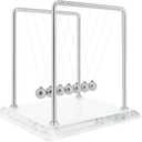 Newtons Cradle Pendulum with 7 Balls, Balance Ball 60+ Sec Swingtime Glass Base Science Physics Gadget for Home and Office