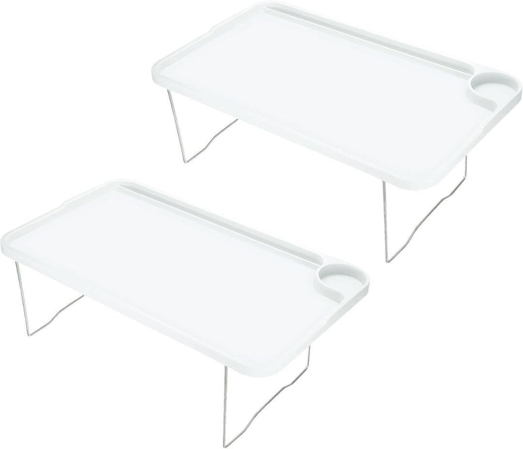 PATIKIL Breakfast Tray Table, 2 Pack Bed Trays with Folding Legs Reusable Serving Platter Laptop Snack Desk for Eating, White
