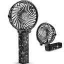 Mudder Rhinestone Handheld Fan Crystal Bling Mini Personal Fan Glitter Bedazzled Portable USB Rechargeable & Battery Operated for Girls Women Outdoor Travel Indoor Makeup Office(Black, Foldable)