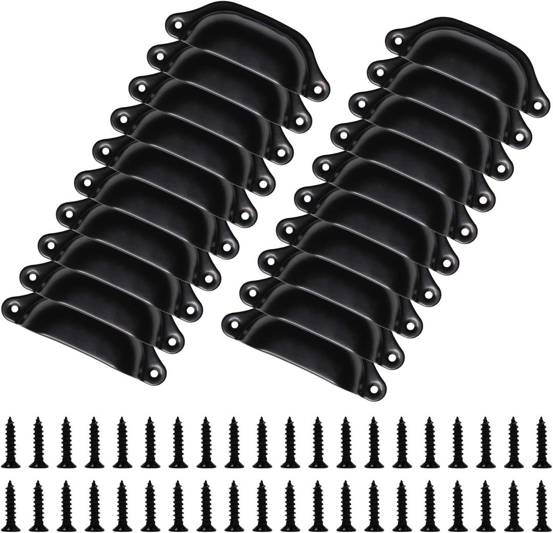 ONLYKXY Shell-Shaped Design Black Antique Metal Kitchen Cabinet Knobs Pulls Handles - 3 7/8 Inch Bin Cup Drawer Hardware (20 Pack/Black)