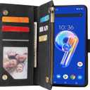 Asuwish Compatible with Asus ZenFone 9 Wallet Case and Tempered Glass Screen Protector Leather Flip Cover Card Holder Stand Cell Accessories Kickstand Protective Phone Cases for ZenFone8 Women Black