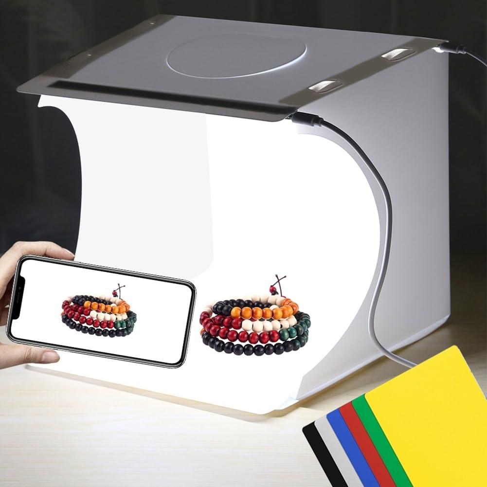 Photo Light Box 10" Portable Folding Photography Light Tent kit with 2 Light Bar -40pcs LED Light and 6 Kinds Color Backgrounds for Small Size Items (10 inch - White)