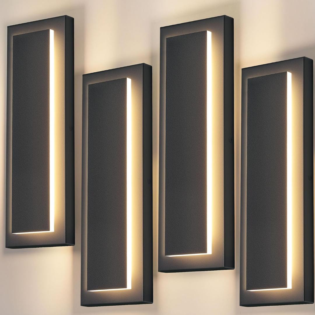 4 Packs Modern Exterior Lighting Fixtures, Black LED Outdoor Porch Wall Light, 16 in Long Outside Lights for House, Front Door, Patio, Waterproof Outdoor Sconce Lights, 3000K Warm White 12W, 15.7IN-4 PCS