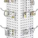 White Rotating Pegboard Display Stand Pegboard Spinner Organizer(NO HOOKS), 4 x 4 x 12 Inches Four Sided Retail Display Racks Revolving Metal Display Turntable for Jewelry, Accessories, Crafts