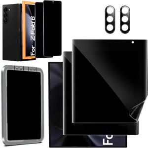 Ferilinso 2 Pack Privacy Screen Protector for Samsung Galaxy Z Fold 6 [Phone Case Friendly], Inside AntiSpy Film with 2 Pack Front Tempered Glass + Camera Lens Protector Accessories