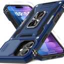 DEERLAMN Case for iPhone 16 Plus with Slide Camera Cover+Screen Protector (1 Pack), Rotated Ring Kickstand Military Grade Shockproof Protective Cover-Navy Blue
