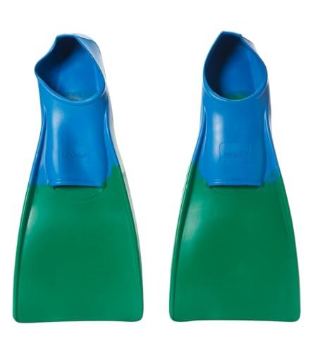 Sporti Adult-Kids Short Swim Fins, Floating Fin for Swimming & Snorkeling, Swim Flippers for Training - GreenBlue - M 11-12 / W 12-13