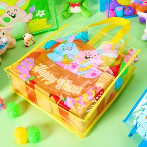 JOYIN 3 Pcs Easter Party Favor Supplies Gift Bags For Kids, 13" x 13" x 4" Big Size Non Woven Goodie Reusable Easter Rabbit Bunny Party Treat Bags with Handles for Egg Hunt