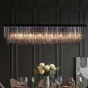 47-inch Rectangle Dining Crystal Chandelier, Hanging Pendant Light with Adjustable 59" Wire, Smoke Gray K9 Crystals, E12 Bulbs Base, Modern Ceiling Light Fixture for Kitchen Island