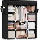 Mavivegue Portable Closet, Wardrobe Closet Organizer with Cover, 3 Hanging Rods and Shelves,Large Capacity for Bedroom, Living Room (Black, 59" W x 18" D x 64" H)