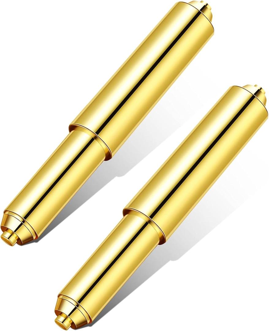 2 Pieces Toilet Paper Holder Roller Spindle Replacement Rod Plastic Spring Loaded (Gold)