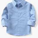 OCHENTA Little Big Boys' & Men's Long Sleeve Button Down Oxford Casual Dress Shirt 130 Sky Blue