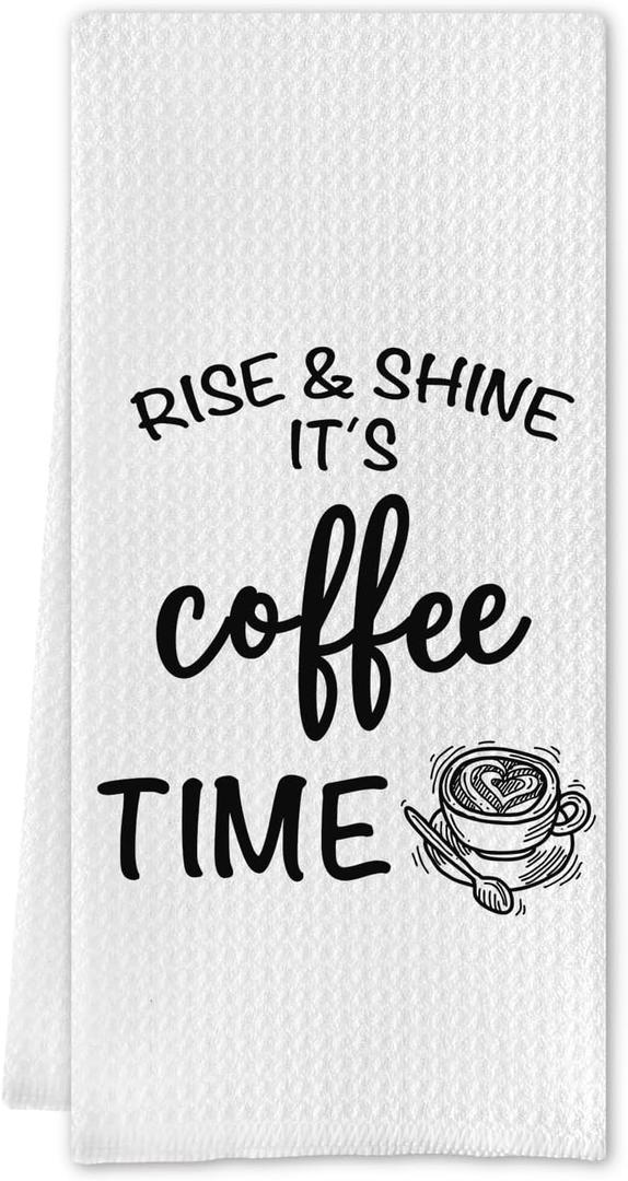 Coffee Kitchen Towels - Funny Coffee Time Dish Towels, Coffee Towels Coffee Bar Decor, Coffee Lovers Gifts, Decorative Coffee Hand Tea Towels for Kitchen, 16 X 24 Inche