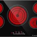 36 Inch Electric Cooktop 5 Burner, 9200W Built-In Ceramic Radiant Stove Top, 240V Hardwired, Works with All Cookware, Touch Control, Timer, Child Lock, Easy Clean Glass Surface