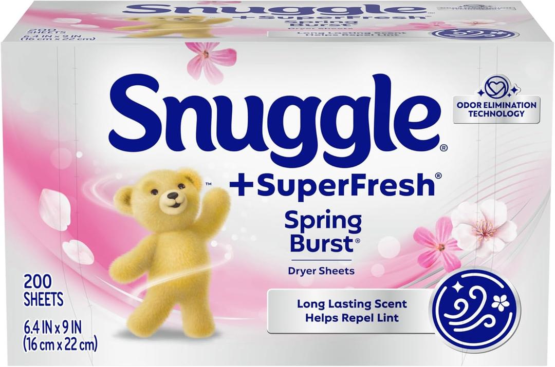 Snuggle SuperFresh Fabric Softener Dryer Sheets, 200 Count, Spring Burst, Long-Lasting Fresh & Clean Scent, Helps Eliminate Odor, Softens Fabric, Reduces Static & Fights Wrinkles, HE Safe (Lavender)
