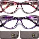 Cat Eye Reading Glasses for Women, Eyeglasses, Blue Light Readers for Women, Computer Eye Glasses, Cheaters, Stylish Glitter Frame for All Face Shapes, 2.5 (Pink/Purple)