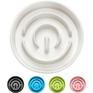 MOPANG Ceramic Slow Feeder Dog Bowls, 0.6 Cup Slow Feeder for Small Dogs and Cats, Puzzle Maze Bowl, Prevents Choking, 6in, White