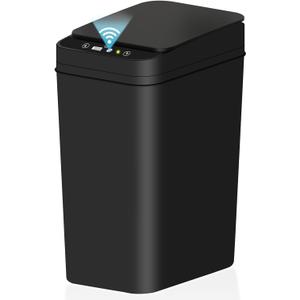 Bathroom Small Trash Can with Lid, 2.6 Gallon Touchless Automatic Garbage Can Slim Waterproof Motion Sensor Smart Trash Bin for Bedroom, Office, Living Room-Black