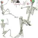 5.4Ft Halloween Skeleton, Posable Life Size Skeleton with Glowing Eyes Creepy Sound, Plastic Skeletons with Movable Joints for Graveyard Prop, Indoor Outdoor Haunted House Party Decor