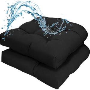 Patio Outdoor Chair Cushions Set of 2 Waterproof 19.5" x 19.5" x5" Outdoor Wicker Chair Cushion with Thick PP Cotton Resistant Patio Furniture Pads for Indoor & Outdoor Wicker Chair Cushion, Black