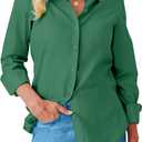 Button Down Shirts for Women Dress Shirt Long Sleeve Wrinkle Free Collared Blouse Work Business Office Solid Tops (Green, XXL)