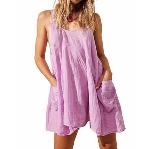 codcm Womens Summer Sleeveless Mini Dress U Neck Backless Flowy Short Dress Casual Beach Sundress with Pockets(Purple,Medium) (Purple, M)